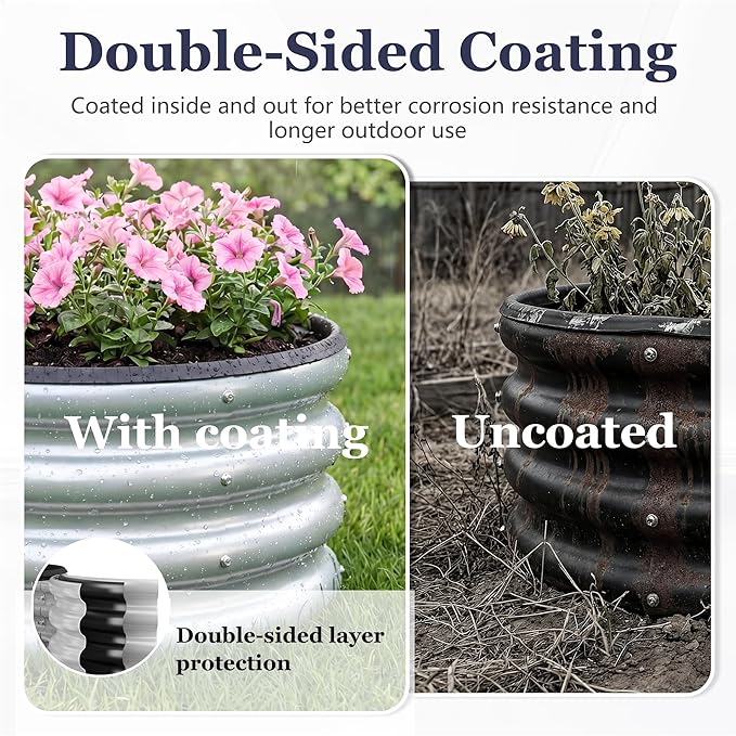 2 x 2 x 1 ft Round Raised Garden Bed, Silver 1 Pack 0.6 mm Thick Galvanized Steel Planter Box with Double Layer Paint and Safety Edge Trim for Vegetables Flowers Herbs Outdoor Garden