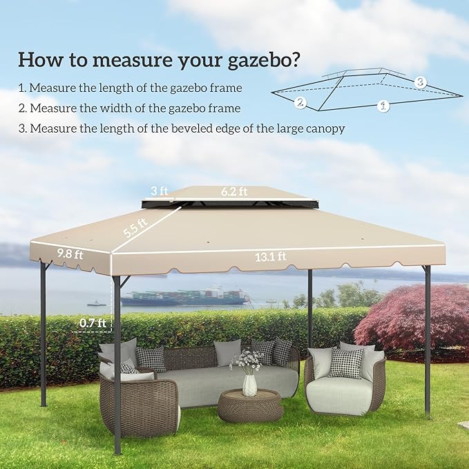 Outsunny 13' x 10' Gazebo Replacement Canopy, Gazebo Top Cover with Double Vented Roof for Outsunny 12.8' x 9.5' Frame for Garden Patio Outdoor (TOP ONLY), White