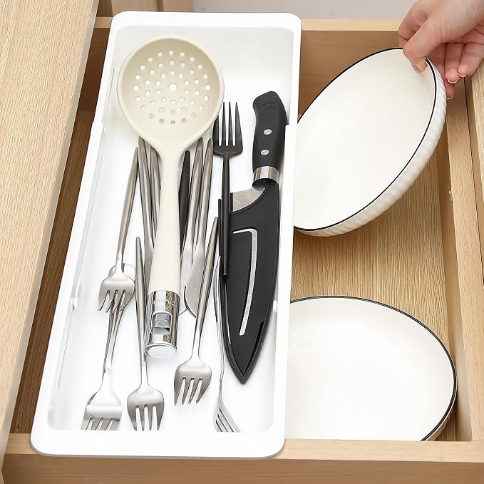 1 Pack Deep Drawer Organizer Adjustable Storage Bin(17.4-27.6")
