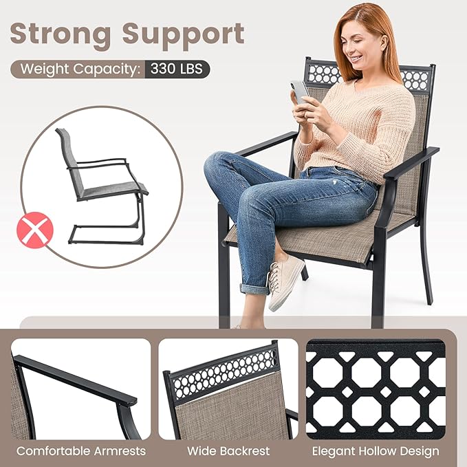 Giantex Patio Chairs Set of 4, Outdoor Chairs with All Weather Fabric, High Backrest, Armrests, Heavy Duty Metal Armchair, Outside Dining Chairs for Porch Lawn Garden Yard Pool