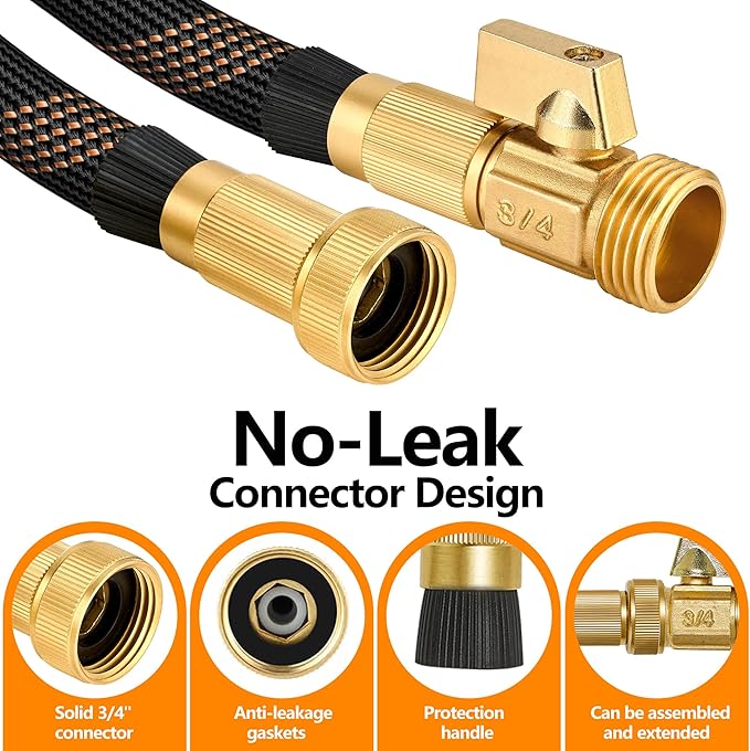 Flexible Garden Hose 75 FT, Ultra Lightweight Water Hoses w/10 Function Sprayer and 3/4" Brass Fittings, Kink-Free, Sturdy, Abrasion Resistant for Yard, Lawn, Outdoor and Gardening(Black Orange)