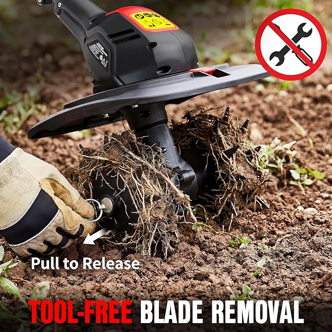 EWORK 20V Cordless Tiller Cultivator with 2×2.0Ah Batteries & Fast Charger,9" Width 7" Depth Electric Garden Rototiller for Yard Lawn Soil Cultivation