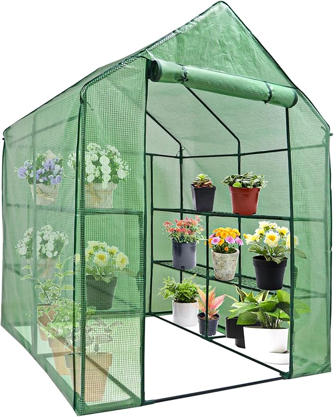 HomGarden HomGarden Greenhouse,57 x 57 x 76'' Greenhouses for Outdoors 3-Tier 8 Shelves Plant Flower Tent Lawn Patio Garden Plant Shelf Green House w/PE Cover and Zipper Door