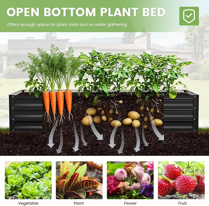 DoCred Crop Cage with Raised Garden Bed, 84.6" x 45.3" x 59" Plant Protection Tent Garden Cages with Window, 2 in 1 Galvanized Raised Garden Bed Kit and Mesh Cover for Garden, Yard, Lawn
