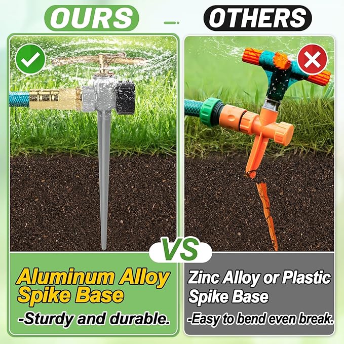 2 Pack Aluminum Alloy Lawn Sprinkler with 3 Arms Brass Nozzle, Long-Distance Spray for Small Medium Yard Garden