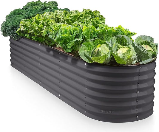 9-in-1 Galvanized Steel Raised Garden Bed // 8×2×1.5 ft Modular Planter for Gardening, Vegetables, Flowers // 18" Tall Metal Raised Garden Beds Outdoor (Gray) // Patented Design Planter Box