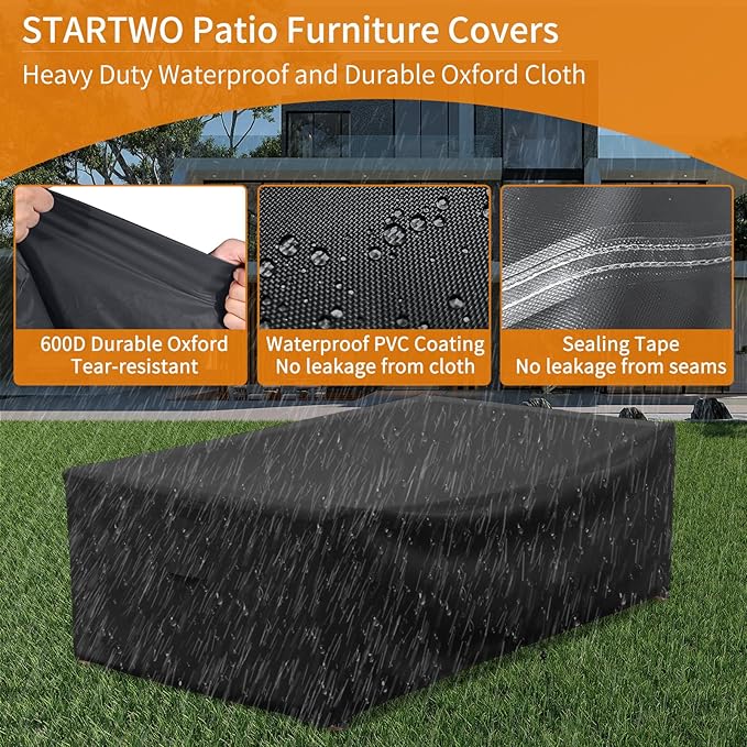 STARTWO Outdoor Dining Table Cover,60 Inch Small Rectangle Outside Patio Furniture Cover Waterproof-Black