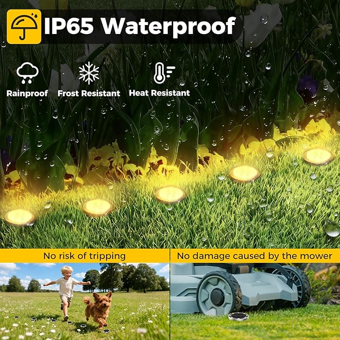 20 Pack Solar Ground Lights Outdoor, 8 LED Mini Flat Solar Disk Lights, IP65 Waterproof Anti-Rust Disc Light, Landscape Lighting for Garden Pathway Yard Walkway Driveway Lawn,Warm White