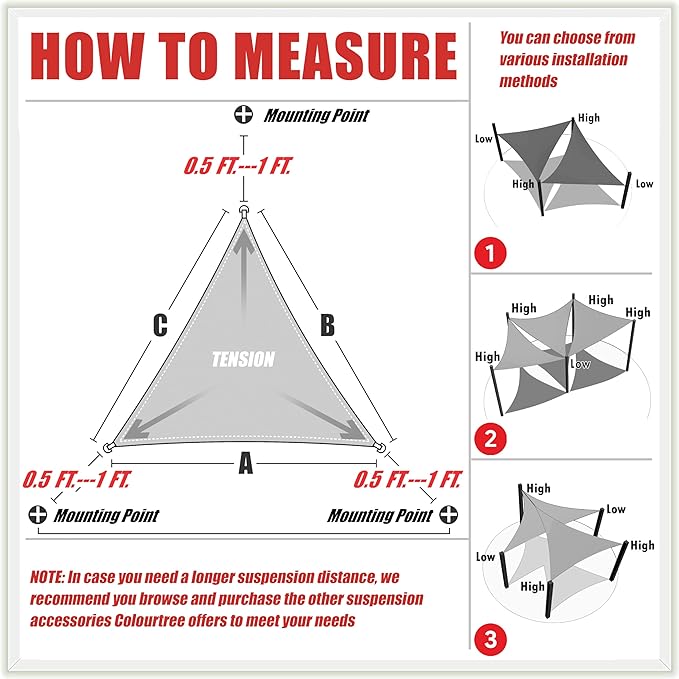 ColourTree CTAPRT16 Custom Size Order to Make 8' x 12' x 14.4' Brown Right Triangle Sun Shade Sail Canopy Mesh Fabric UV Block UPF50 - Commercial Heavy Duty - 190 GSM - 3 Years Warranty