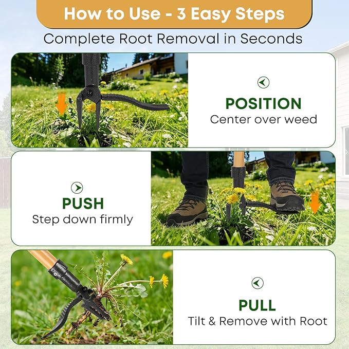 Donepart Stand Up Weed Puller Tool, Long Handle Weeder & Hand Weeder Fork Set - 46" No-Bend Deep Root Remover for Lawn, Garden & Yard, Seniors & Bad Back Friendly, Fits 5'2"-6'2", Bamboo Handle