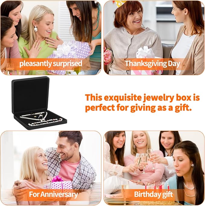 KUKUVR 2 Pcs Jewelry Set Gift Box, Large Velvet Jewelry Display Storage Box for Necklaces Bracelets Pearl Earring Rings, Necklace Keepsake Boxes for Women (Black)