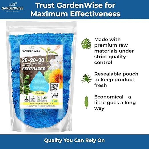 Gardenwise 20-20-20 Water-Soluble Fertilizer – Powder for Liquid Plant Food for Indoor & Outdoor Plants, Orchids, Vegetables, Lawns, Flowers – 20 20 20 Fertilizer 5 Quarts (10 lbs)