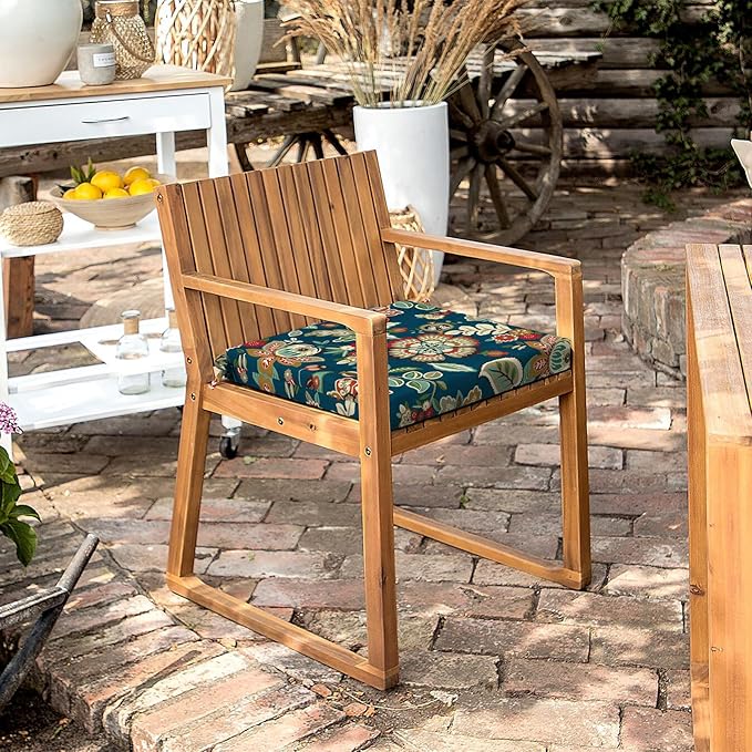 LVTXIII Outdoor Seat Cushions Set of 2 Square Corner Chair Cushions with Ties, Patio Chair Pads for Home Office and Patio Garden Furniture Decoration 18.5"x16"x2", Peacock Blue