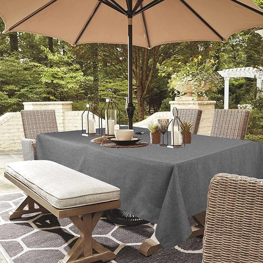 Outdoor Tablecloth Wrinkle-Free Stain Resistant Waterproof Polyester Fabric Table Cover with Zipper Umbrella Hole for Picnic/Party/Dinner/Patio Garden(60×84inch,Zippered,Grey)