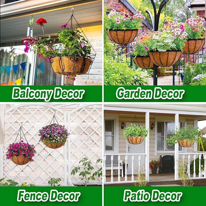 REMIAWY Hanging Basket Coco Liners, Coconut Planter Basket Liners 6 Packs 10 Inch 100% Natural Round Coco Fiber Replacement Liner for Hanging Basket Plants Outdoor Garden Flower Pot Vegetables