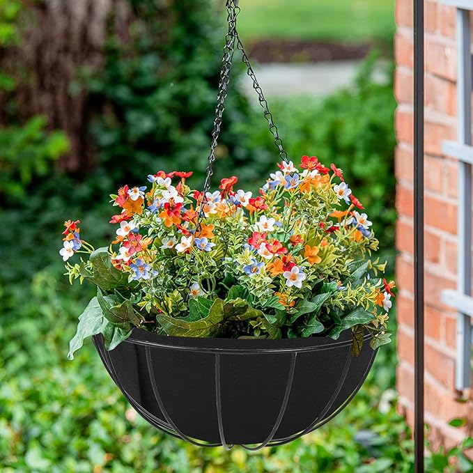 HKZ Hanging Planter Basket Liners - 6 Pack 12 Inch Round Fabric Liners for Hanging Baskets, Replacement Coco Fiber Liner, Durable Non-Woven Liners for Hanging Baskets Planters Flowers, Plants (Black)