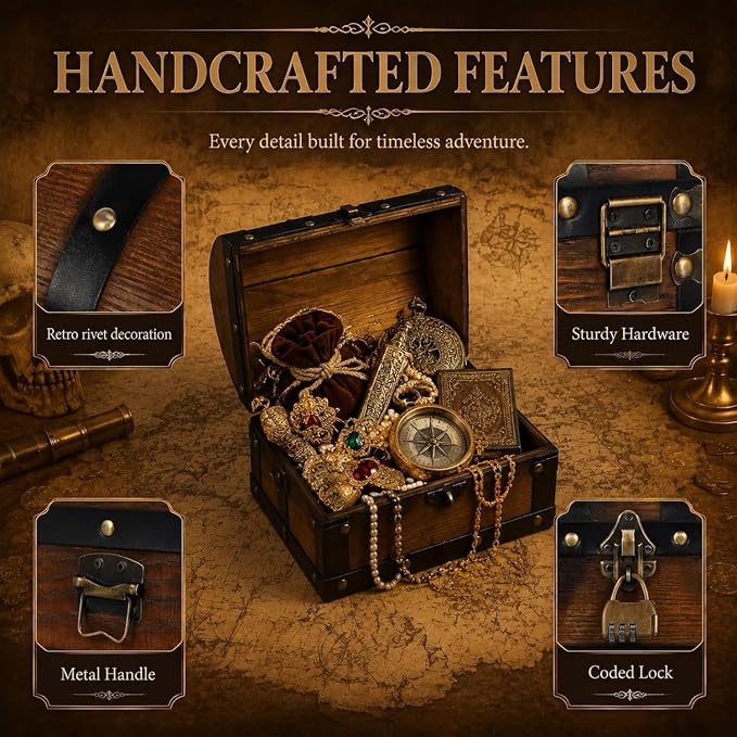 Vicenpal 2 Wooden Tree Keepsake Boxes with Lock, Handmade Decorative Treasure Chest Box, Gift Ideas for Men Women (8 x 6 x 6 & 6.5 x 4.5 x 4.5 Inches,Iron Rivets,Brown)