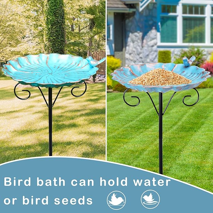 VCUTEKA Bird Baths for Outdoor, Metal Garden BirdBath with Bird Statue and Detachable Bird Bath Bowl for Yard Patio Lawn Decor