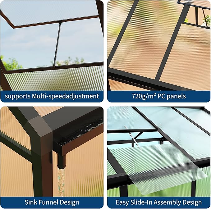 6x10 FT Greenhouse for Outdoors, Polycarbonate Greenhouse with Roof Vent, Ground Nails, Lockable Push Door, Aluminum Large Walk-in Green House for Outside Garden Backyard, Patio, Lawn, Black
