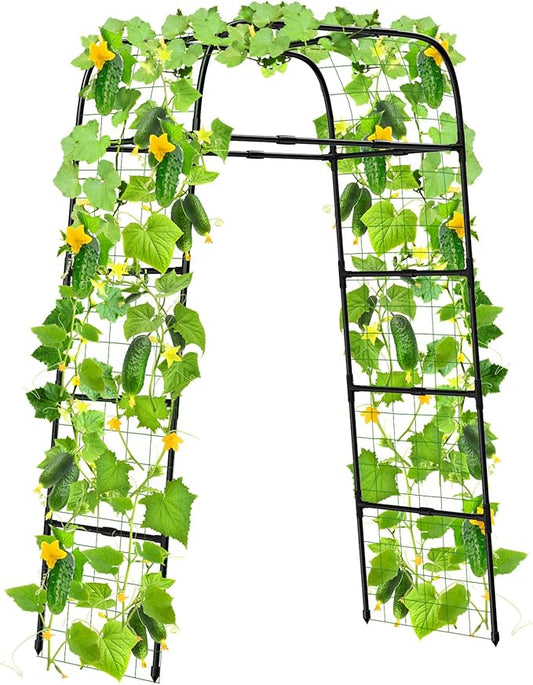7ft Garden Arch Trellis for Climbing Plants Outdoor-Heavy Duty Metal Cucumber Trellis for Raised Beds- Tall Steel Vegetable Arbor for Climbing Vine Fruit Flower Yard Lawn Arch Tunnel Trellis