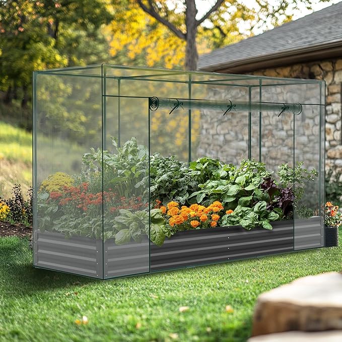 Crop Cages for Garden Plant, 9.8x3.3x6 Ft Plant Protection Tent with Zippered Door, Raised Garden Bed Cover with Frame, Wind-Resistant Plant Cages for Outdoor Plants Vegetable Flower