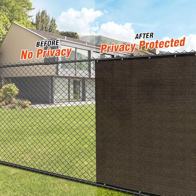 iCover 4x50ft Privacy Screen Fence, Outdoor Fencing Panels, Garden Windscreen Mesh Shade Sail Net Barrier, Include Reinforced Bindings and Brass Grommets Cable Zip Ties, Brown
