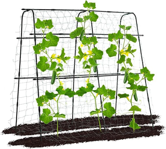 Garden Trellis for Climbing Plants Outdoor, 5.3x5.3ft Garden Trellis Climbing Plant Support Plastic-Coated Metal U-Shaped Vine Vegetables Tomato Cucumber Trellis Raised Bed, with Netting, Black