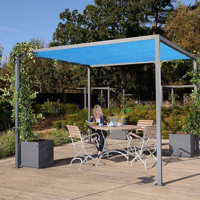 Eden's Decor Straight Flat-Edged Sun Shade Sail Rectangular 11' x 18' Blue UV-Blocking Outdoor Canopy Fabric Cloth Awning for Pergola Patio Garden Backyard Custom Size