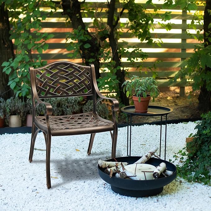 VINGLI Outdoor Dining Chairs Set of 2, Cast Aluminum Patio Chairs, All-Weather Aluminum Outdoor Chairs Patio Furniture for Porch, Bistro, Backyard and Balcony Bronze