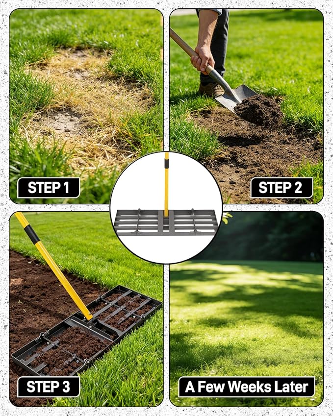 Joyhalo Lawn Leveling Rake, 36 Inch Yard Lawn Leveling for Soil with 78" Adjustable Steel Handle, Heavy Duty Effort Saving Landscape Lawn Leveler for Yard Garden Golf Course Soil Sand Dirt Grass