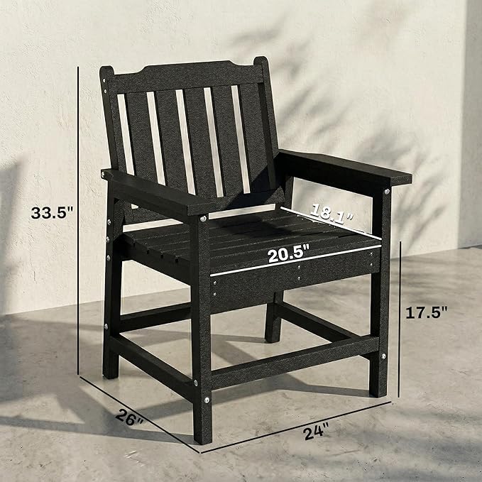 Outsunny All-Weather Patio Chair, HDPE Patio Dining Chair, Heavy Duty Wood-Like Outdoor Furniture for Garden, Backyard, Deck, Porch, Lawn, Black