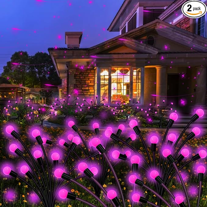 Kohlrabi Solar Garden Lights Outdoor, 2 Pack 16 LED Solar Pink Firefly Lights Waterproof, Sway by Wind, Swaying Light for Yard Patio Backyard Garden Planter Flower Bed Pathway Outdoor Decoration