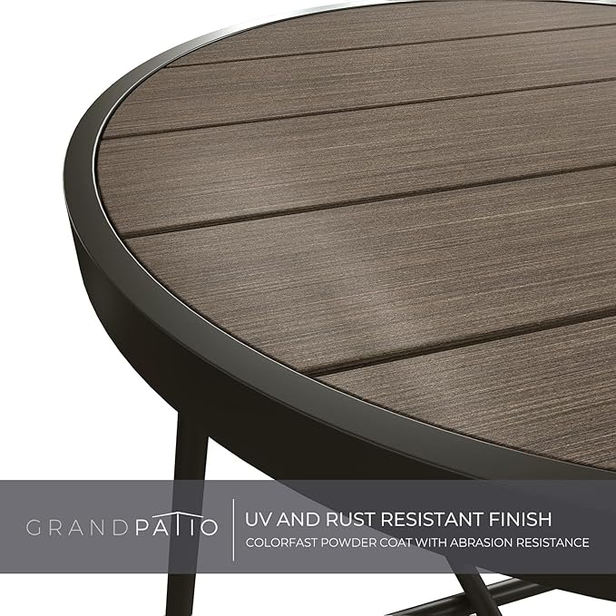 Grand patio Outdoor Side Table, Round End Table with Imitation Wood Tabletop, Dark Grey