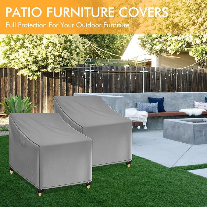 WLEAFJ Outdoor Chair Covers Waterproof, Gray Lawn Patio Furniture Covers, Heavy Duty Wicker Garden Sofa Chair Cover, 2 Pack - 31.5" W x 33.5" D x 36" H