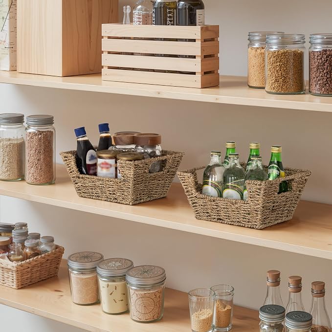 StorageWorks Wicker Storage Baskets for Shelves, Pantry Baskets, Seagrass
