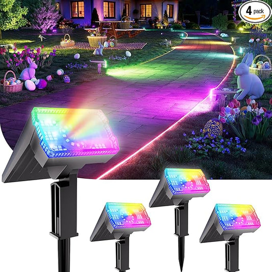 Christmas Solar Spot Lights Outdoor Waterproof 4-Pack, Multicolor RGB Solar Powered Landscape Lights with 6 Colors 10 Modes, 58 LED Adjustable Spotlights for Yard Garden Patio Landscape Pathway Decor