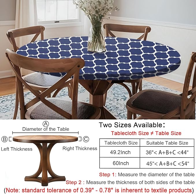 Fitted Round Tableclothes Drawstring Water Proof Table Cloth Polyester Indoor Outdoor Circular Covers for 36-44in Table Household Organization Gifts Patio Picnic Camping Festival Gadgets