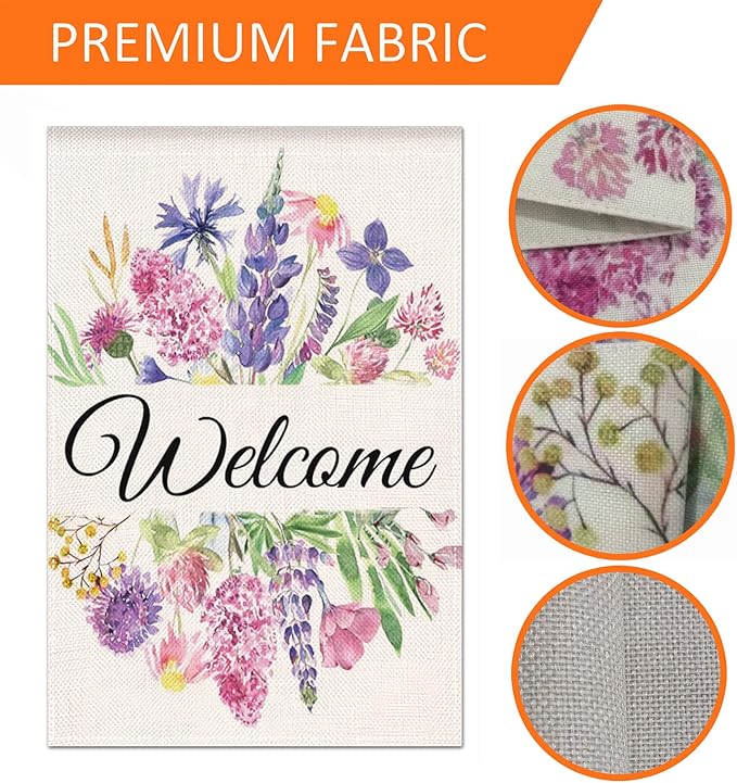 Summer Decor House Flag 28x40 Inches, Watercolor Flower Floral Leaves Welcome Flag Vertical Double Sided, Farmhouse Outdoor Spring Summer Decoration Large Flag for Yard Lawn Home Decor (Pink