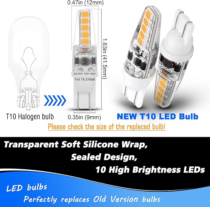 Heifymi T5 T10 Wedge Base Landscape Light Bulbs 3 Watt Replace 25W 30W Halogen 2700K Warm White 300lm 12V-24VAC/DC 921 194 LED Bulb for Landscape RV Camper Marine Boat Garden Pathway Lighting, 10 Pack
