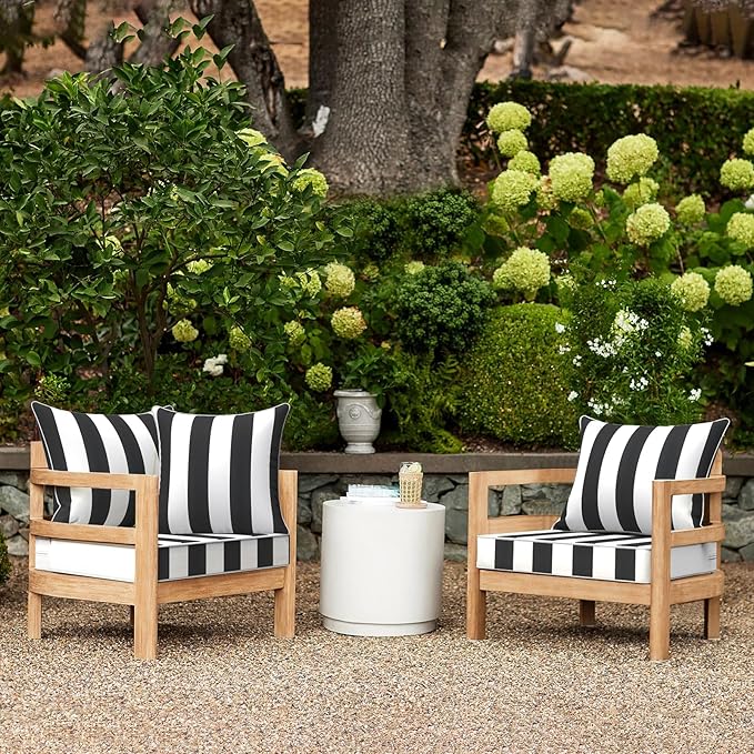LVTXIII Outdoor Deep Seat Cushion Patio Seat and Back Cushion Set Seasonal Chair Cushion with Removable Cover and Adjustable Buckle for Home and Garden, 24"x24"x4", Cabana Black
