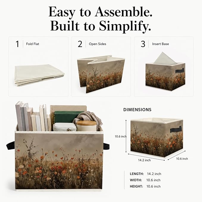 Moody Vintage Wildflower Storage Bins Box with Handles
