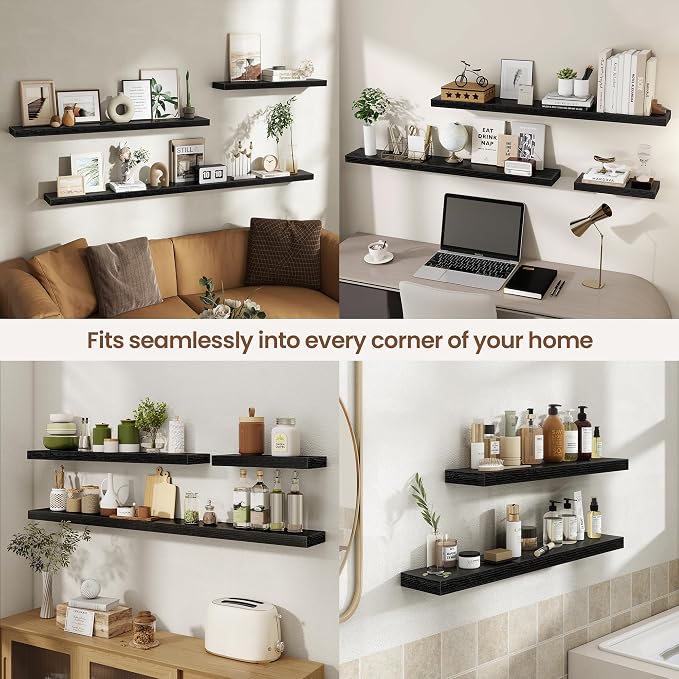 Acovy 40 Inch Floating Shelves for Wall 2 Pack, 40" Wall Shelves for Books, Storage, Decor, Wall Mounted Floating Shelf with Invisible Brackets for Kitchen, Living Room, Black