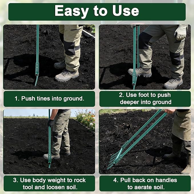 Broad Fork Garden Tool - 5 Tines Heavy Duty Broadfork for Digging, Cultivating & Loosening Soil, Ergonomic U-Shaped Design Hand Tiller for Gardening & Farming
