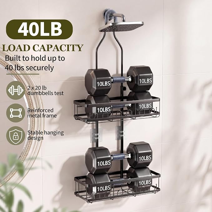 Skyapex Shower Caddy Hanging Over Shower Head, Adjustable, Black
