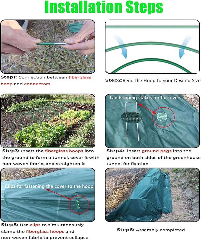 40 Pcs Greenhouse Hoops Kit, Gardening Grow Tunnel Hoops for Raised Bed Rust-Free Coated Fiberglass Garden Support Hoops Frame, Plant Supports Garden Stakes for Garden Plant Shade Cloth Row (40PCS)