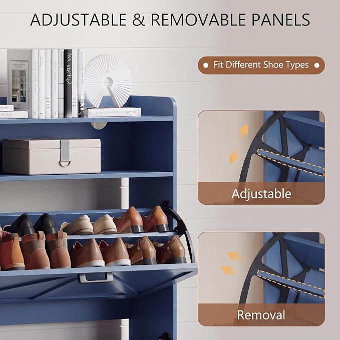 Xixini Shoe Storage Cabinet with 2 Flip Drawers, Entryway Shoe Rack, Blue
