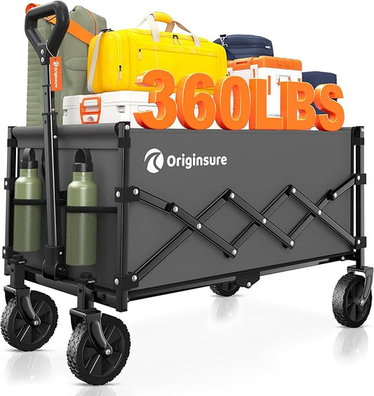Originsure Collapsible Wagon Cart Foldable - Lightweight Portable Heavy Duty Folding Beach Wagons with Wheels - Outdoor Utility Carts for Grocery, Camping, Shopping, Sports with Large Capacity - Grey