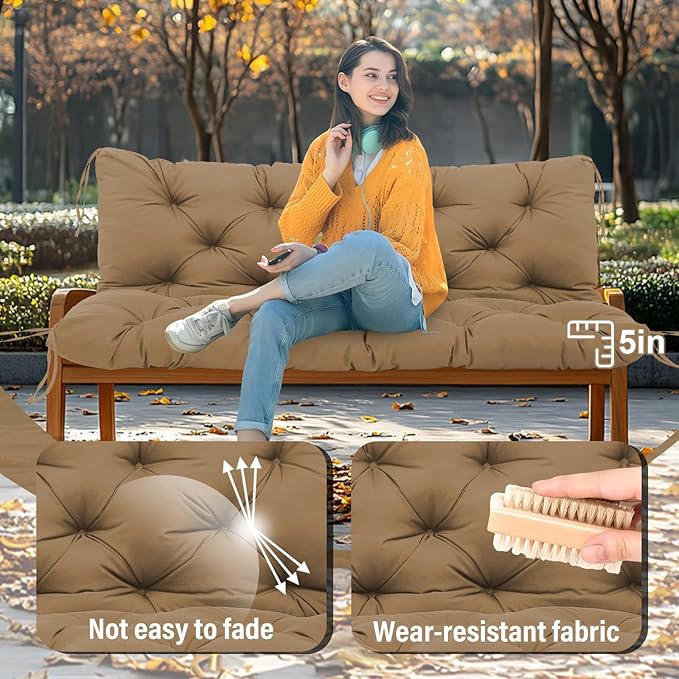 Extra Thick 5" Waterproof Porch Swing Cushions Outdoor 40 inch Swing Cushions 2 Seater Replacement with Backrest and Ties for Outdoor Furniture Patio Bench Garden