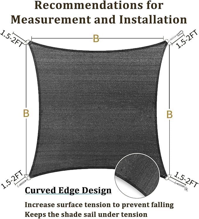 Shade&Beyond Custom PPR810 9'x9' Sun Shade Sail Canopy Rectangle, UV Block Sunshade for Backyard Yard Deck Outdoor Facility and Activities, Dark Grey, (We Make Custom Size)
