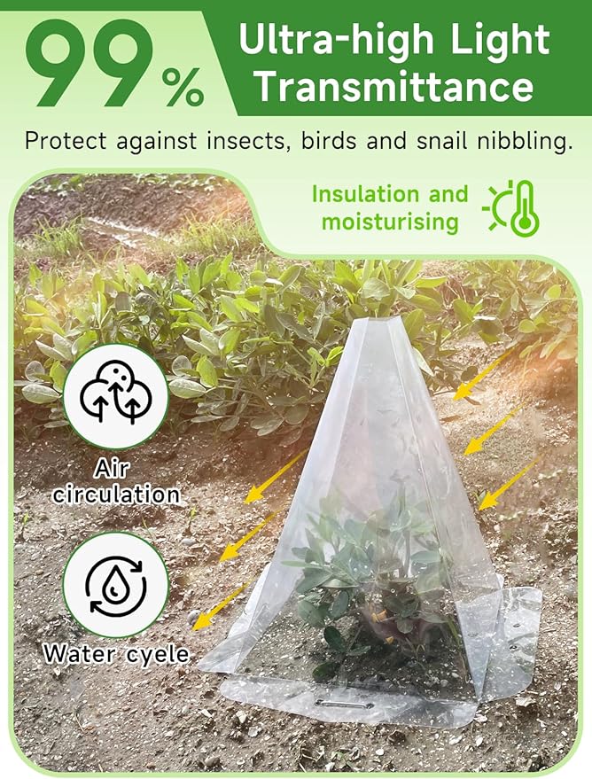 10 Pack Garden Cloches for Plants - Clear Reusable Plastic Seedling Covers with 20 Metal Stakes - Mini Greenhouse Plant Bell Covers for Frost, Sun, Pests Protection(7.8" x 11")